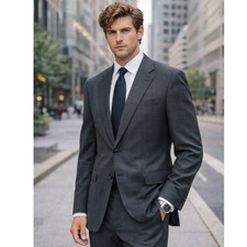 Brioni Wool Windowpane Blazer 44L Made In Italy 2 Button Luxury Modern Tailored