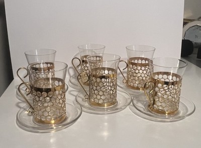 Vintage 1970s Kjell Blomberg Swedish Irish Glass Mug Set of 6 Very Good Used