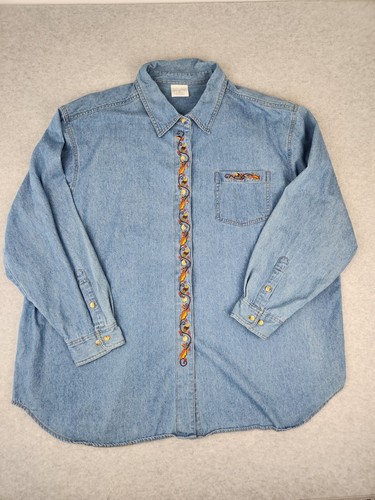 Vintage Style Studio Denim Button Up Blue Jeans Herbst Blätter bestickt Plus 3X - Bild 13 von 13