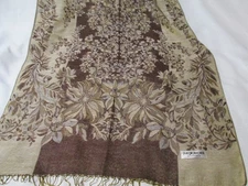 New Pashmina Scarf Shawl Wrap Brown Floral Print Fringe 26" x 64"