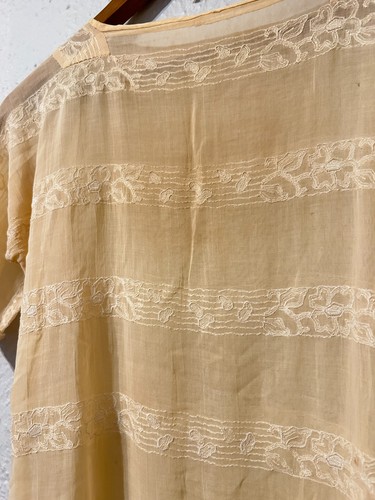 Antique 1920s Medium Day Dres PeachSheer Art Deco Lace Tea Dress Sash Vtg - Picture 6 of 7
