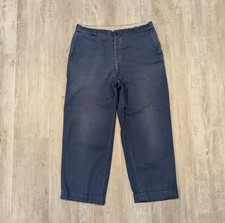 True Vintage 1940s 50s HBT Mechanic Work Pants 36x27 Button Fly Cuffed Blue