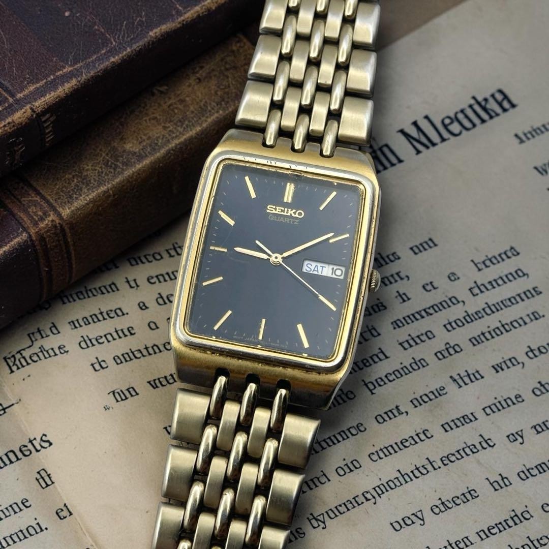 90s Vintage Seiko tank ゴールド レクタンギュラー 稼働品 Vintage