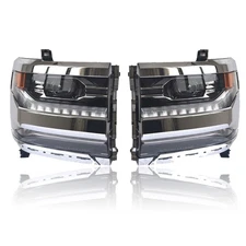 Labwork Right+Left Headlights For Chevy Silverado 1500 16-18 LED Chrome Housing