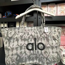 Large Alo Yoga Gray Tie Dye Canvas Tote Bag - Travel Shopper Carryall Women NWT