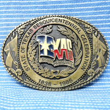 State Of Texas 150 Year Celebration 1986 Belt Buckle  Brass Vintage TLB .PCB822