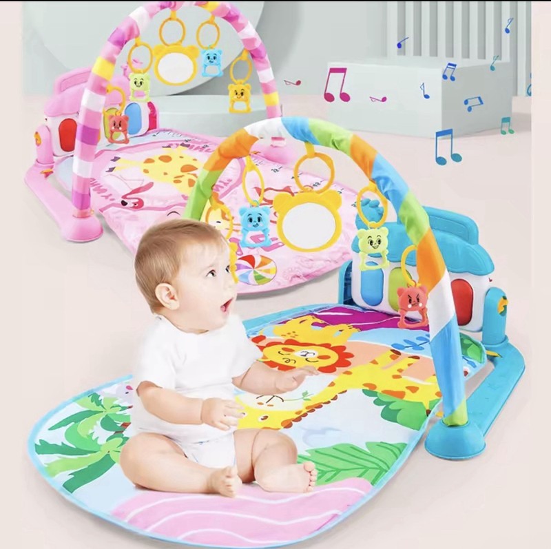 Infant Baby Playmat Activity Gym w/ Arches Hanging Toys, Animal Print