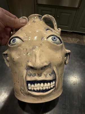 Stacy Lambert face pottery jug NC Potter /measures 8 Inches High . Perfect - Image 1 of 4