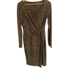 Lauren Ralph Lauren faux wrap dress women’s 6 brown snake print stretch career