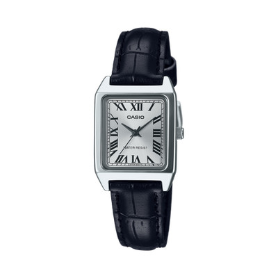 Casio Rectangular Analog Silver Dial Black Leather Women's Watch LTP-V007L-7B1