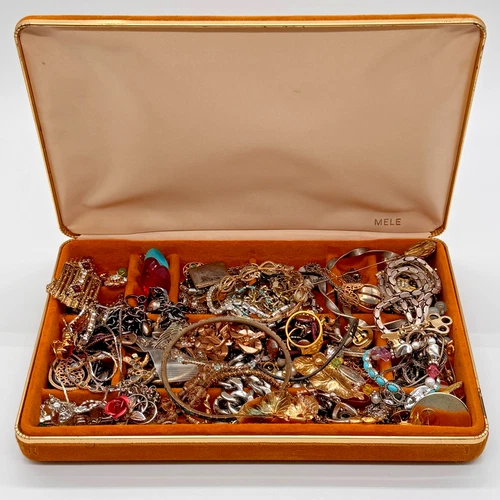 Estate Sale Lot Grandma's Jewelry Box Filled with Vintage Costume Jewelry w/box