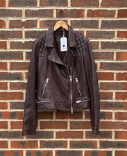 All Saints Ladies Oxblood Conroy Leather Biker Jacket Uk14 Us10 Moto Bomber A481