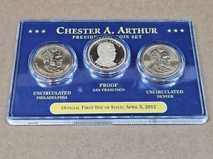 Chester A. Arthur Proof and Uncirculated Three  Presidential Coin Set