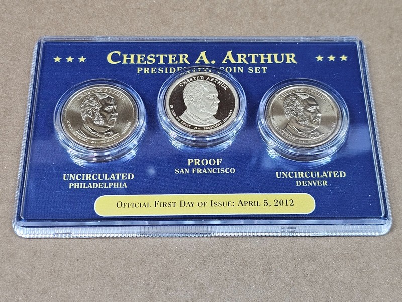 Chester A. Arthur Proof and Uncirculated Three  Presidential Coin Set