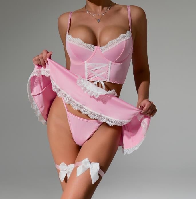 2025 New lady indoor hot pink sleepwear night party sexy lingerie clothes  home