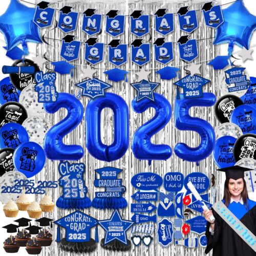 Graduation Decorations 2025-Blue Graduation Party Decorations Supplies Class ...