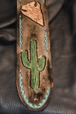 Guitar strap leather tooled all hand made in USA "south Western 2 " design 3.5"