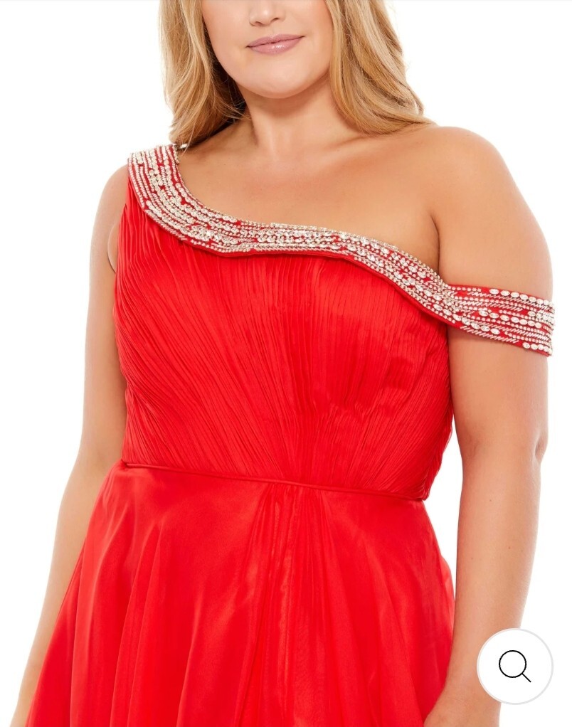 New MAC DUGGAL 67727 Red Beaded Drop Shoulder Pleated Flowy