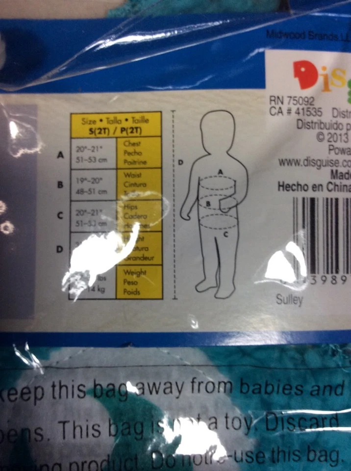 Disfraz Monstruos Universidad Sulley 2T Pequeño Disfraz Halloween Vestir Foto 4 de 4