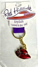 RED H ATTITUDE NWT Keychain Red Hat Society 18kt. Gold Layered Hat & Bow New