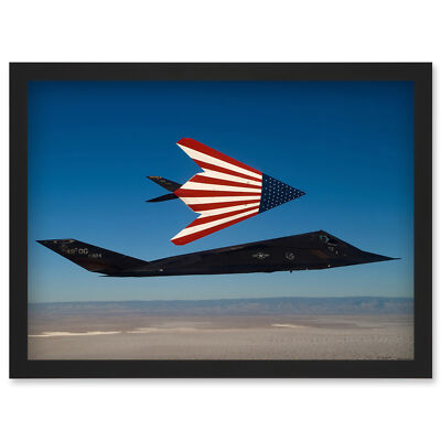 USAF F-117 Nighthawks amerikanische Flagge Stealth Attack Flugzeug gerahmter Kunstdruck A4