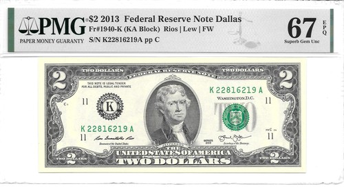 2013 Dallas $2 FRN (KA Block) PMG 67 EPQ Superb Gem Uncirculated - Picture 9 of 12