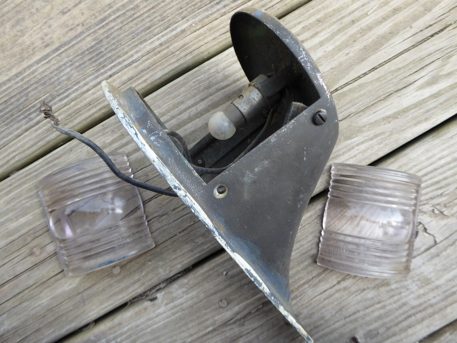 Vintage Bronze ? Port Starboard Center Boat Marker Lights, Kilborn