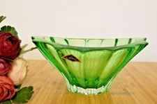Bowl Vase 8" for Desert Sweets Fruits Crystal Glass Green color Bohemian Crystal