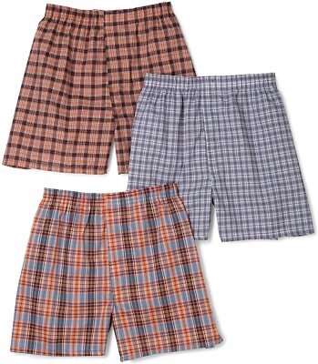 Fruit of the Loom Men's 3-Pack Assorted Tartan Plaids Woven Boxer Shorts  TagFree