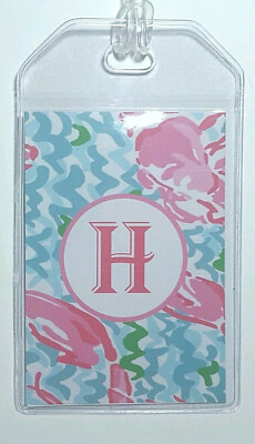 Lilly Inspired Luggage Tag with Monogram Lobster Print Travel ID