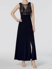 355 Nightway Women's Blue Sequin Illusion Neck Gown Dress Size 12