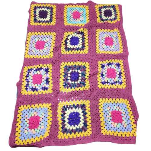 Vintage Handmade Granny Square Crochet Colorful Afghan 48 x 66" Boho Grannycore - Picture 1 of 8