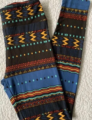 LuLaRoe Leggings OS Blue Red Gold Brown Mint Green Aztec Tribal Stripes VINTAGE