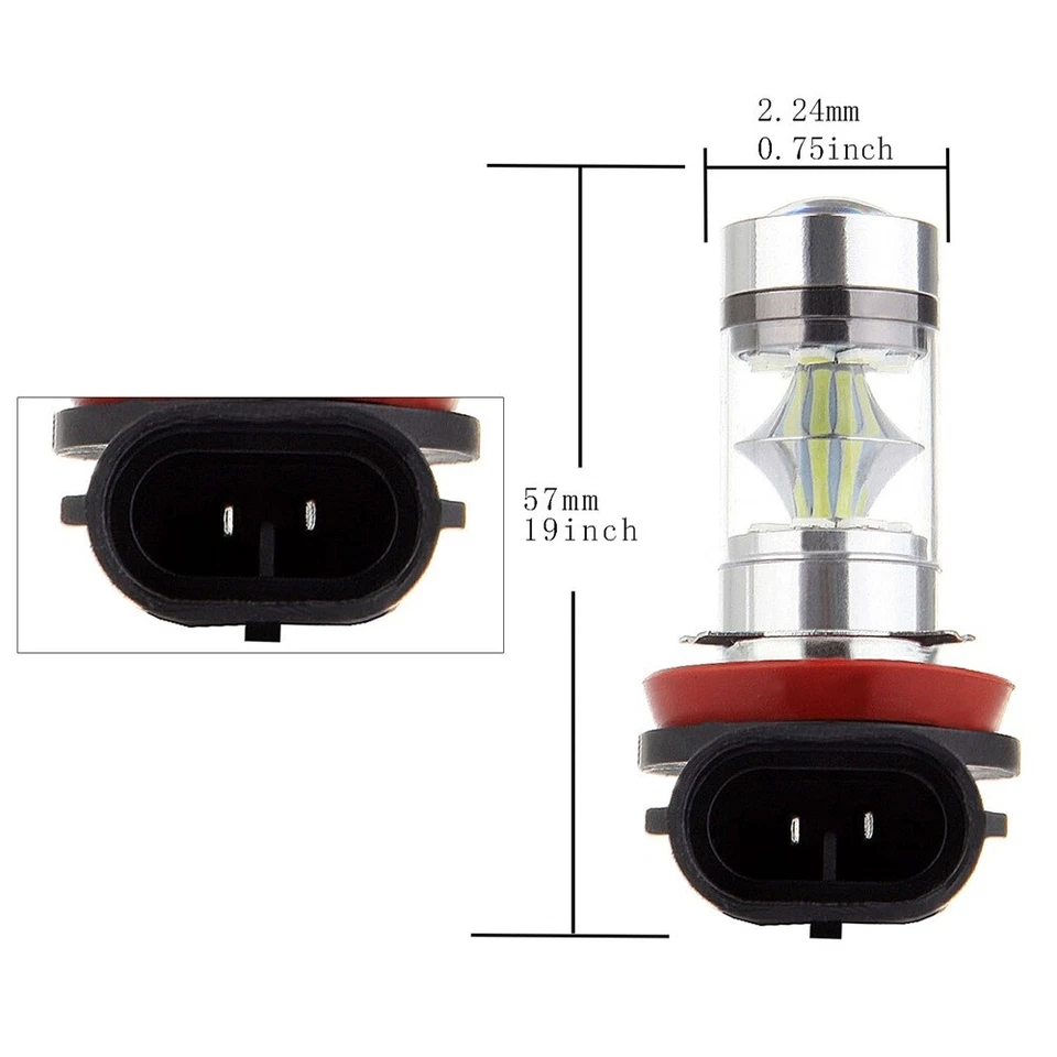 2x H11 H9 LED 12 SMD Lights Fog HID Bulbs High Power 30W Pure Xenon White - Image 2 of 3