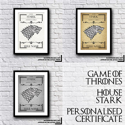 Game Of Thrones - GoT - House Tully Personalised Certificate - Personal Gift