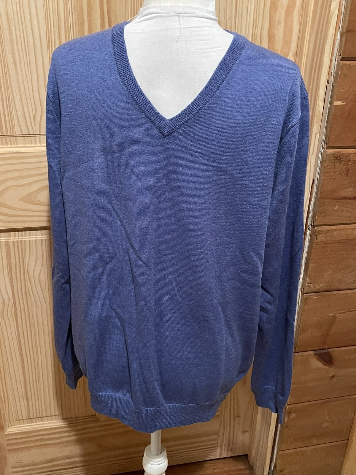 J Crew Mens Sweater Medium Blue V-Neck 100% Merino Wool Size Large