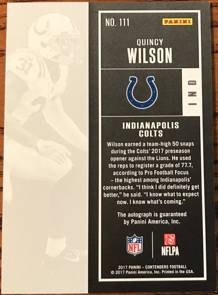 2017 Panini Contenders Championship Ticket Autograph Quincy Wilson #’d 19/49 - Image 2 of 2