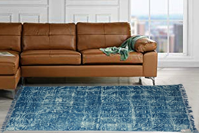 Hand knotted home decor dhurrie dabu print area rug pure ...