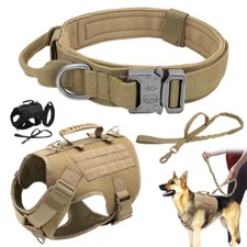 Tactical Dog Harness Vest Military Collar Nylon Bungee Leash for Training S M L