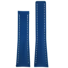 22mm Leather Watch Band Fits Breitling 18mm Deployment Blue White Stitching