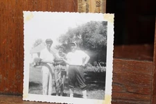 Vintage Photo 1940's Girl Posing with Fishermen and Stringer of Fish