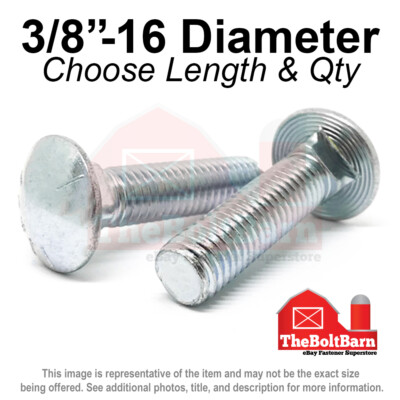 3/8''-16 Grade 5 Full Thread Round Head Carriage Bolts Zinc (Pick Length & Qty)