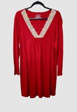 Chaps Women's XL Red Long Sleeve Lace V Neck Pullover Night Gown 1384