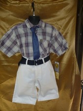 NWT College Boys 4 pc Plaid Shirt Tie Belt White Shorts Easter Sunday Outfit