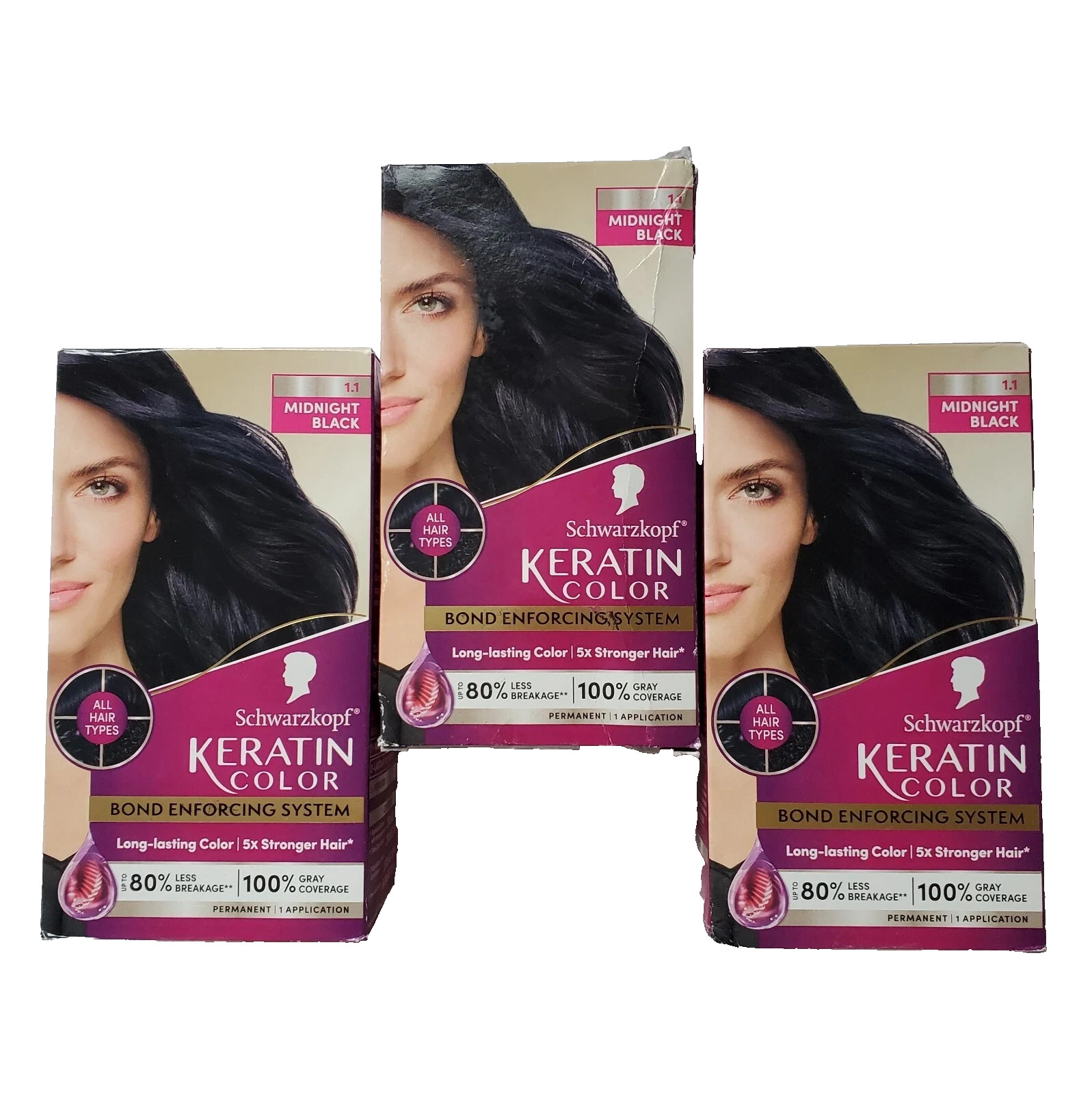 Permanent Hair Color Cream, 1.1 Midnight Black 3 Packs