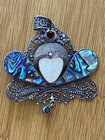 Bali Goddess Pendant Carved Face Sterling Silver 925 Garnet, Blue Topaz, Abalone — photo 1