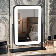 YEKKOPT Portable Desk Vanity Mirror with Lights,Black Rechargeable Small Makeup