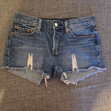 Levis Denim Button up 501 Daisy Duke Distressed Shorts 26 waist mid rise cut off