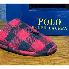 Polo Ralph Lauren Irving Wool Scuff Slippers Small 7-8 Red Black Buffalo Plaid