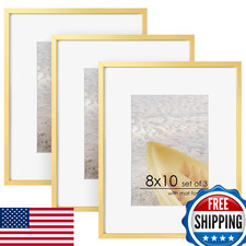 Flyjoe 8x10 Gold Metal Picture Frame Set w/ Plexiglass  Hardware Set of 3 